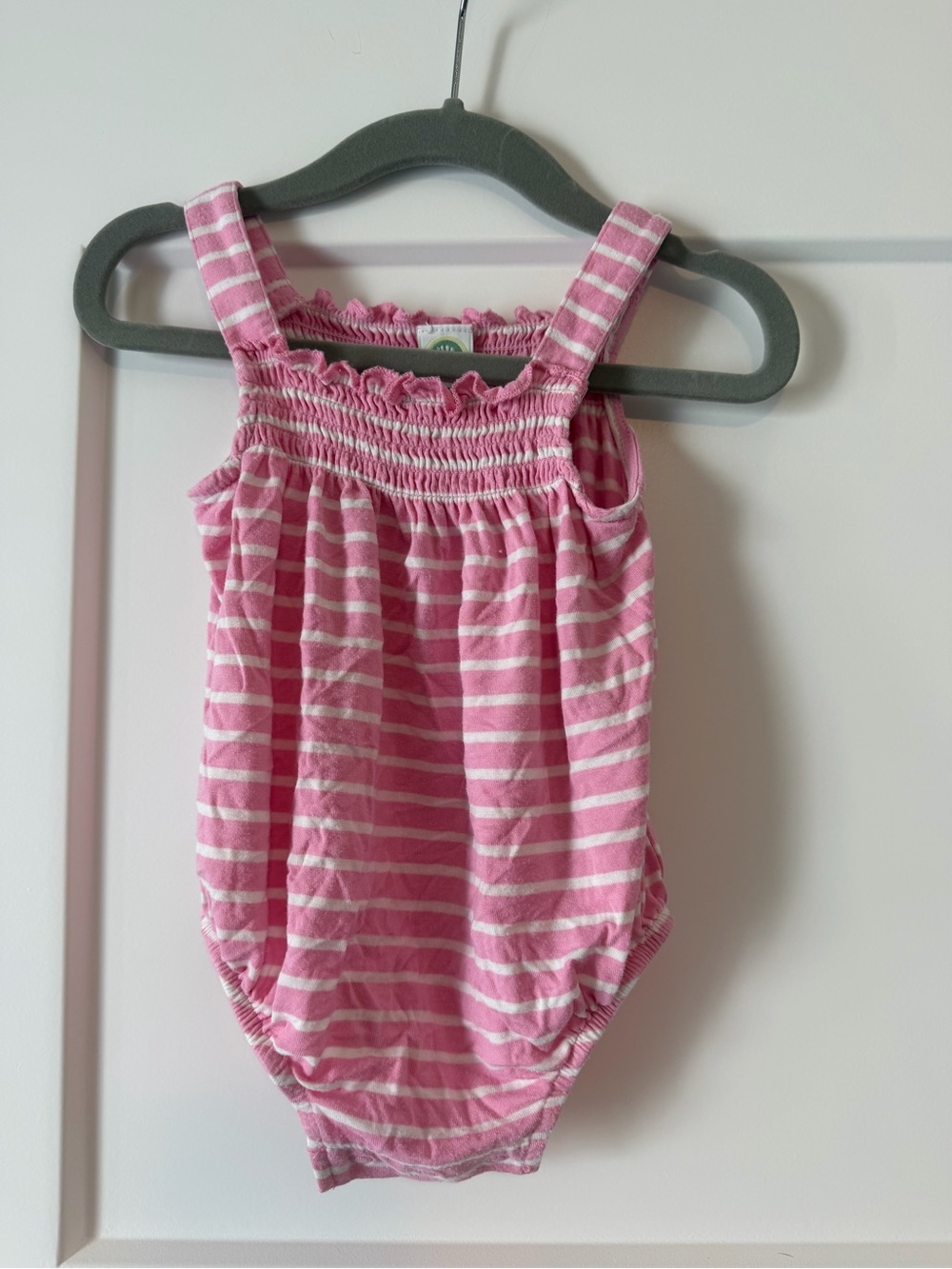 Little Me Pink and White Striped Smocked Baby One-Piece